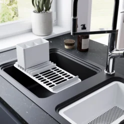 GoodHome Romesco Black Granite 1.5 Bowl Sink & Drainer (W)515mm X (L)1050mm -Prime Kitchen goodhome romesco black granite 1 5 bowl sink drainer w 515mm x l 1050mm5059340458519 06i 1