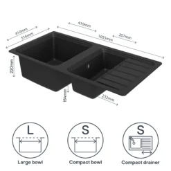 GoodHome Romesco Black Granite 1.5 Bowl Sink & Drainer (W)515mm X (L)1050mm -Prime Kitchen goodhome romesco black granite 1 5 bowl sink drainer w 515mm x l 1050mm5059340458519 71c EN 1