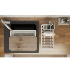 GoodHome Romesco Black Quartz Composite Rectangular 1 Bowl Composite Sink (W)511mm -Prime Kitchen goodhome romesco black quartz composite rectangular 1 bowl composite sink w 511mm3663602791966 03bq