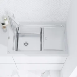 GoodHome Romesco Brushed Stainless Steel 1 Bowl Kitchen Sink (W)510mm X (L)880mm -Prime Kitchen goodhome romesco brushed stainless steel 1 bowl kitchen sink w 510mm x l 880mm5059340458526 02i 1