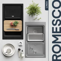 GoodHome Romesco Brushed Stainless Steel 1 Bowl Kitchen Sink (W)510mm X (L)880mm -Prime Kitchen goodhome romesco brushed stainless steel 1 bowl kitchen sink w 510mm x l 880mm5059340458526 46i