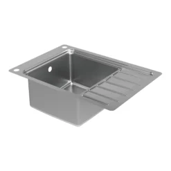 GoodHome Romesco Brushed Stainless Steel 1 Bowl Kitchen Sink With Compact Drainer (W)510mm X (L)770mm -Prime Kitchen goodhome romesco brushed stainless steel 1 bowl kitchen sink with compact drainer w 510mm x l 770mm5059340458762 03c