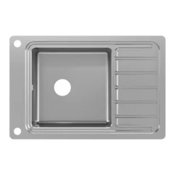 GoodHome Romesco Brushed Stainless Steel 1 Bowl Kitchen Sink With Compact Drainer (W)510mm X (L)770mm -Prime Kitchen goodhome romesco brushed stainless steel 1 bowl kitchen sink with compact drainer w 510mm x l 770mm5059340458762 04c