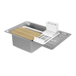 GoodHome Romesco Brushed Stainless Steel 1 Bowl Kitchen Sink With Full Drainer (W)510mm X (L)880mm -Prime Kitchen goodhome romesco brushed stainless steel 1 bowl kitchen sink with full drainer w 510mm x l 880mm5059340458472 01c 1