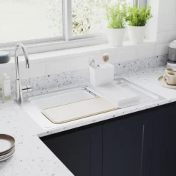 GoodHome Romesco Brushed Stainless Steel 1 Bowl Kitchen Sink With Full Drainer (W)510mm X (L)880mm -Prime Kitchen goodhome romesco brushed stainless steel 1 bowl kitchen sink with full drainer w 510mm x l 880mm5059340458472 01i 1