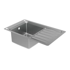 GoodHome Romesco Brushed Stainless Steel 1 Bowl Kitchen Sink With Full Drainer (W)510mm X (L)880mm -Prime Kitchen goodhome romesco brushed stainless steel 1 bowl kitchen sink with full drainer w 510mm x l 880mm5059340458472 03c 1