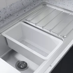 GoodHome Romesco Brushed Stainless Steel 1 Bowl Kitchen Sink With Full Drainer (W)510mm X (L)880mm -Prime Kitchen goodhome romesco brushed stainless steel 1 bowl kitchen sink with full drainer w 510mm x l 880mm5059340458472 03i 1