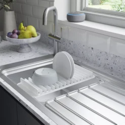 GoodHome Romesco Brushed Stainless Steel 1 Bowl Kitchen Sink With Full Drainer (W)510mm X (L)880mm -Prime Kitchen goodhome romesco brushed stainless steel 1 bowl kitchen sink with full drainer w 510mm x l 880mm5059340458472 06i 1