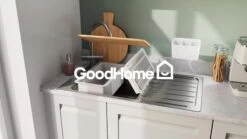 GoodHome Romesco Brushed Stainless Steel 1 Bowl Kitchen Sink With Full Drainer (W)510mm X (L)880mm -Prime Kitchen goodhome romesco brushed stainless steel 1 bowl kitchen sink with full drainer w 510mm x l 880mm5059340458496 kfg EN 1