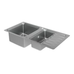 GoodHome Romesco Brushed Stainless Steel 2 Bowl Kitchen Sink With Compact Drainer (W)510mm X (L)1050mm -Prime Kitchen goodhome romesco brushed stainless steel 2 bowl kitchen sink with compact drainer w 510mm x l 1050mm5059340458489 03c