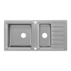 GoodHome Romesco Brushed Stainless Steel 2 Bowl Kitchen Sink With Compact Drainer (W)510mm X (L)1050mm -Prime Kitchen goodhome romesco brushed stainless steel 2 bowl kitchen sink with compact drainer w 510mm x l 1050mm5059340458489 04c