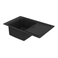 GoodHome Romesco Linea Black Granite 1 Bowl Sink & Drainer (W)515mm X (L)880mm -Prime Kitchen goodhome romesco linea black granite 1 bowl sink drainer w 515mm x l 880mm5059340458533 03c