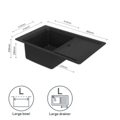 GoodHome Romesco Linea Black Granite 1 Bowl Sink & Drainer (W)515mm X (L)880mm -Prime Kitchen goodhome romesco linea black granite 1 bowl sink drainer w 515mm x l 880mm5059340458533 71c EN