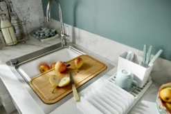 GoodHome Romesco Metallic Effect Stainless Steel Rectangular 1 Bowl Kitchen Sink (W)510mm -Prime Kitchen goodhome romesco metallic effect stainless steel rectangular 1 bowl kitchen sink w 510mm5059340458755 01i