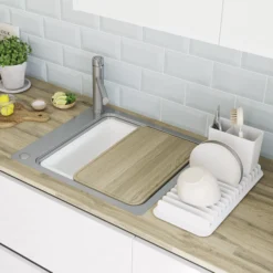 GoodHome Romesco Metallic Effect Stainless Steel Rectangular 1 Bowl Kitchen Sink (W)510mm -Prime Kitchen goodhome romesco metallic effect stainless steel rectangular 1 bowl kitchen sink w 510mm5059340458755 07i