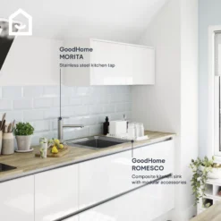 GoodHome Romesco Metallic Effect Stainless Steel Rectangular 1 Bowl Kitchen Sink (W)510mm -Prime Kitchen goodhome romesco metallic effect stainless steel rectangular 1 bowl kitchen sink w 510mm5059340458755 45i EN