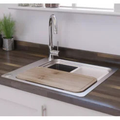 GoodHome Romesco Stainless Steel Rectangular 1 Bowl Sink (W)511mm -Prime Kitchen goodhome romesco stainless steel rectangular 1 bowl sink w 511mm3663602791935 08bq