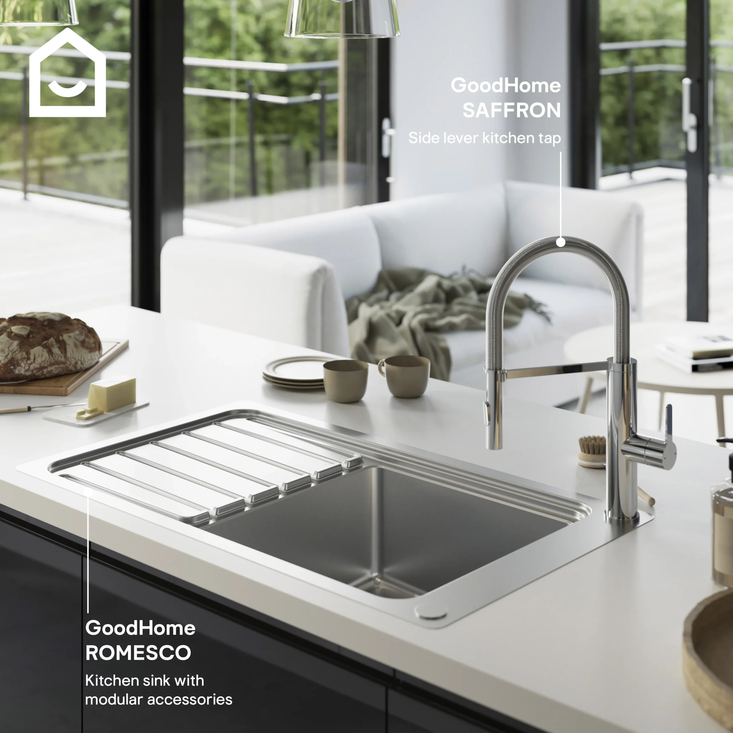 GoodHome Saffron Chrome-plated Kitchen Spring Neck Tap 12 GoodHome Saffron Chrome-plated Kitchen Spring Neck Tap - Image 10