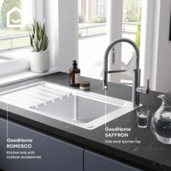 GoodHome Saffron Stainless Steel Effect Kitchen Spring Neck Tap -Prime Kitchen goodhome saffron stainless steel effect kitchen spring neck tap5059340452883 45i EN