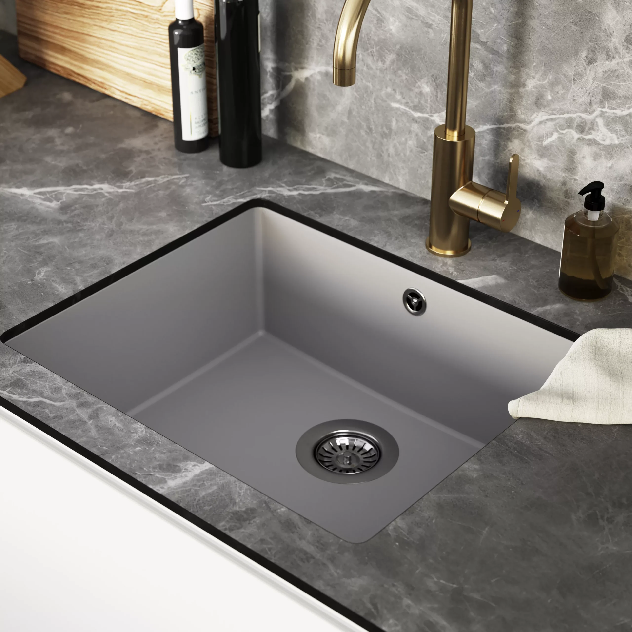 GoodHome Sorrel Grey Composite Quartz 1 Bowl Kitchen Sink (W)550mm X (L)460mm 8 GoodHome Sorrel Grey Composite Quartz 1 Bowl Kitchen Sink (W)550mm X (L)460mm - Image 6