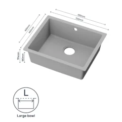 GoodHome Sorrel Grey Composite Quartz 1 Bowl Kitchen Sink (W)550mm X (L)460mm 17 GoodHome Sorrel Grey Composite Quartz 1 Bowl Kitchen Sink (W)550mm X (L)460mm -Prime Kitchen goodhome sorrel grey composite quartz 1 bowl kitchen sink w 550mm x l 460mm5059340458434 71c EN