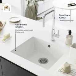 GoodHome Sorrel White Composite Quartz 1 Bowl Kitchen Sink (W)550mm X (L)460mm 24 GoodHome Sorrel White Composite Quartz 1 Bowl Kitchen Sink (W)550mm X (L)460mm -Prime Kitchen goodhome sorrel white composite quartz 1 bowl kitchen sink w 550mm x l 460mm5059340458427 45i EN