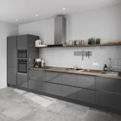 GoodHome Stevia & Garcinia Gloss Anthracite Slab Standard End Panel (H)2400mm (W)610mm -Prime Kitchen goodhome stevia garcinia gloss anthracite slab standard end panel h 2400mm w 610mm5059340249773 22i