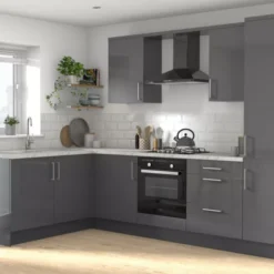 GoodHome Stevia Gloss Anthracite Slab Base Kitchen Cabinet (W)400mm (H)720mm -Prime Kitchen goodhome stevia gloss anthracite slab base kitchen cabinet w 400mm h 720mm5059340702575 05i bq