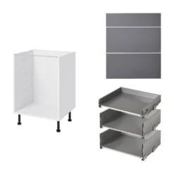 GoodHome Stevia Gloss Anthracite Slab Base Kitchen Cabinet (W)600mm (H)720mm -Prime Kitchen goodhome stevia gloss anthracite slab base kitchen cabinet w 600mm h 720mm5059340702513 07c bq