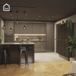 GoodHome Stevia Gloss Anthracite Slab Drawer Front, Bridging Door & Bi Fold Door, (W)1000mm (H)356mm (T)18mm -Prime Kitchen goodhome stevia gloss anthracite slab drawer front bridging door bi fold door w 1000mm h 356mm t 18mm3663602648789 KFG