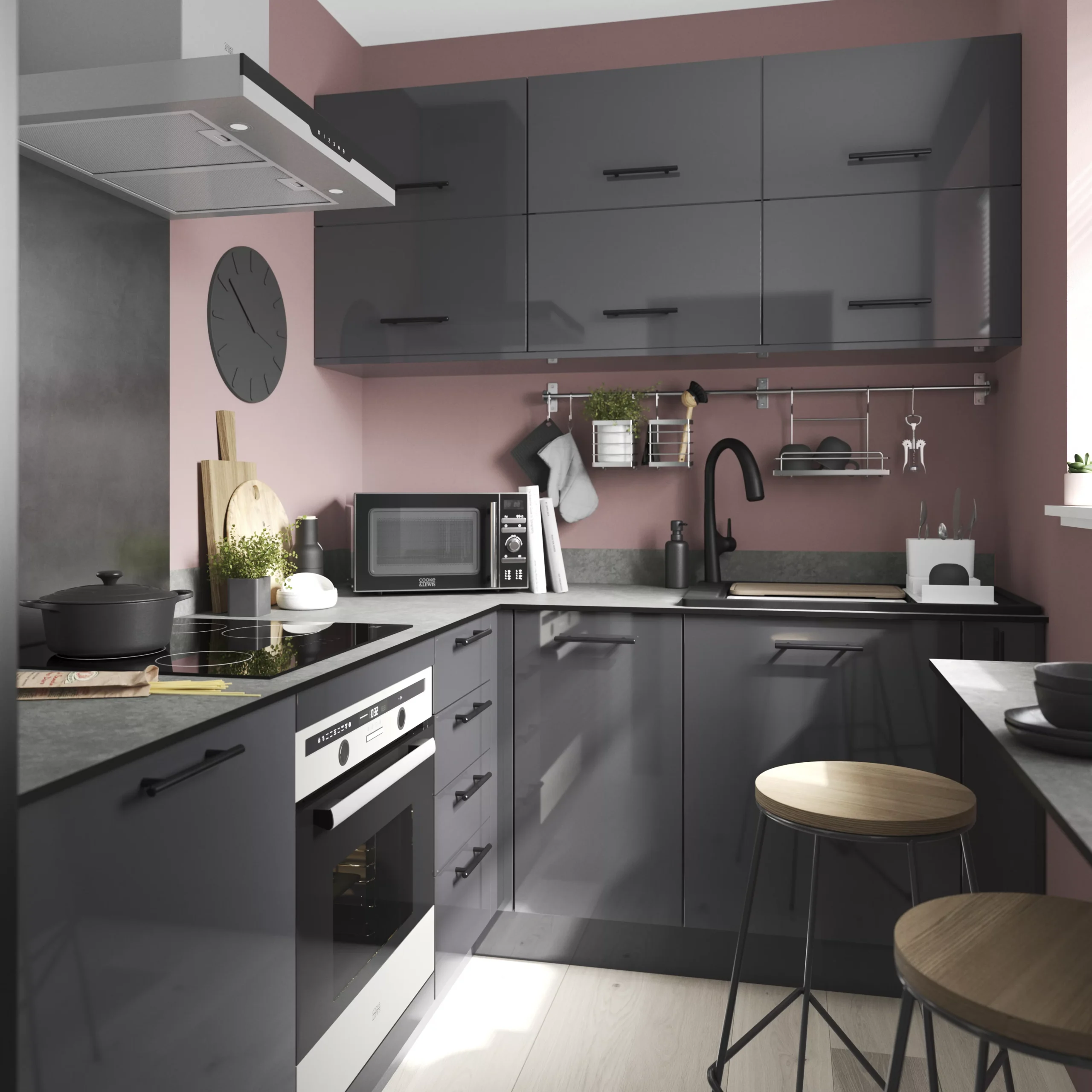 GoodHome Stevia Gloss Anthracite Slab Highline Cabinet Door (W)300mm (H)715mm (T)18mm 6 GoodHome Stevia Gloss Anthracite Slab Highline Cabinet Door (W)300mm (H)715mm (T)18mm - Image 4