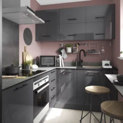 GoodHome Stevia Gloss Anthracite Slab Highline Cabinet Door (W)500mm (H)715mm (T)18mm -Prime Kitchen goodhome stevia gloss anthracite slab highline cabinet door w 500mm h 715mm t 18mm3663602648819 20i