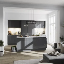 GoodHome Stevia Gloss Anthracite Slab Highline Cabinet Door (W)600mm (H)715mm (T)18mm -Prime Kitchen goodhome stevia gloss anthracite slab highline cabinet door w 600mm h 715mm t 18mm3663602648840 21i