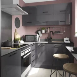 GoodHome Stevia Gloss Anthracite Slab Wall Kitchen Cabinet (W)300mm (H)720mm -Prime Kitchen goodhome stevia gloss anthracite slab wall kitchen cabinet w 300mm h 720mm5059340702575 04i bq