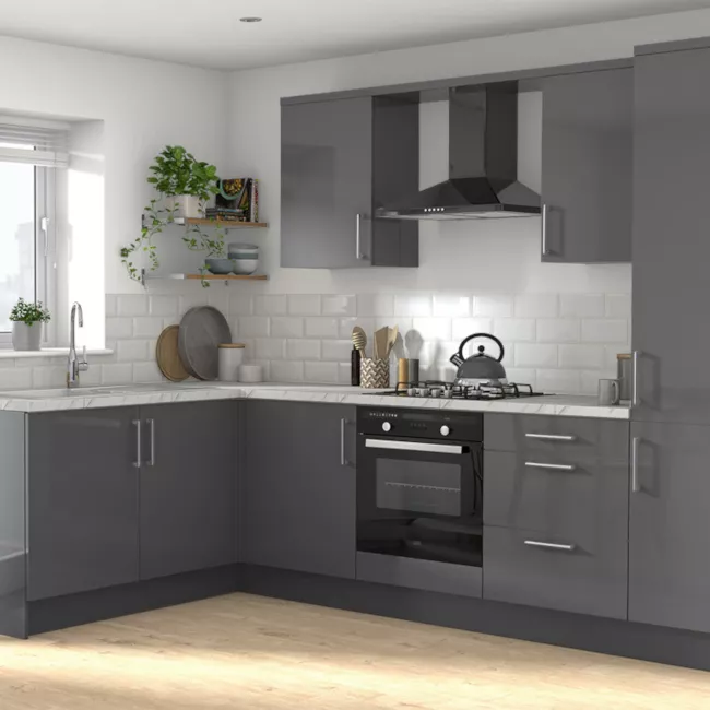 GoodHome Stevia Gloss Anthracite Slab Wall Kitchen Cabinet (W)400mm (H)720mm 7 GoodHome Stevia Gloss Anthracite Slab Wall Kitchen Cabinet (W)400mm (H)720mm - Image 5