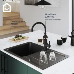 GoodHome Zanthe Black Graphite Effect Kitchen Side Lever Tap -Prime Kitchen goodhome zanthe black graphite effect kitchen side lever tap5059340452777 45c EN