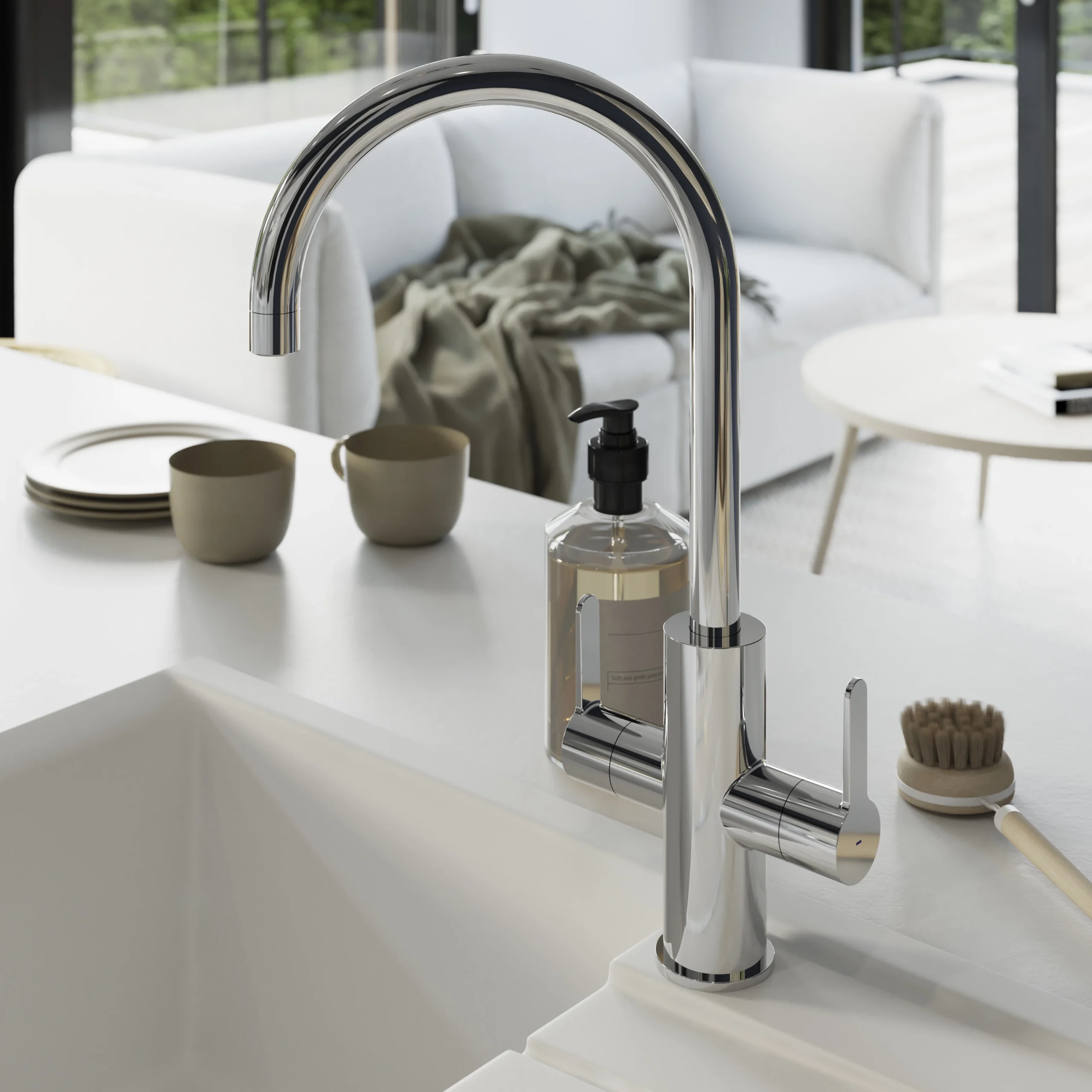 GoodHome Zanthe Chrome-plated Kitchen Twin Lever Tap 6 GoodHome Zanthe Chrome-plated Kitchen Twin Lever Tap - Image 4