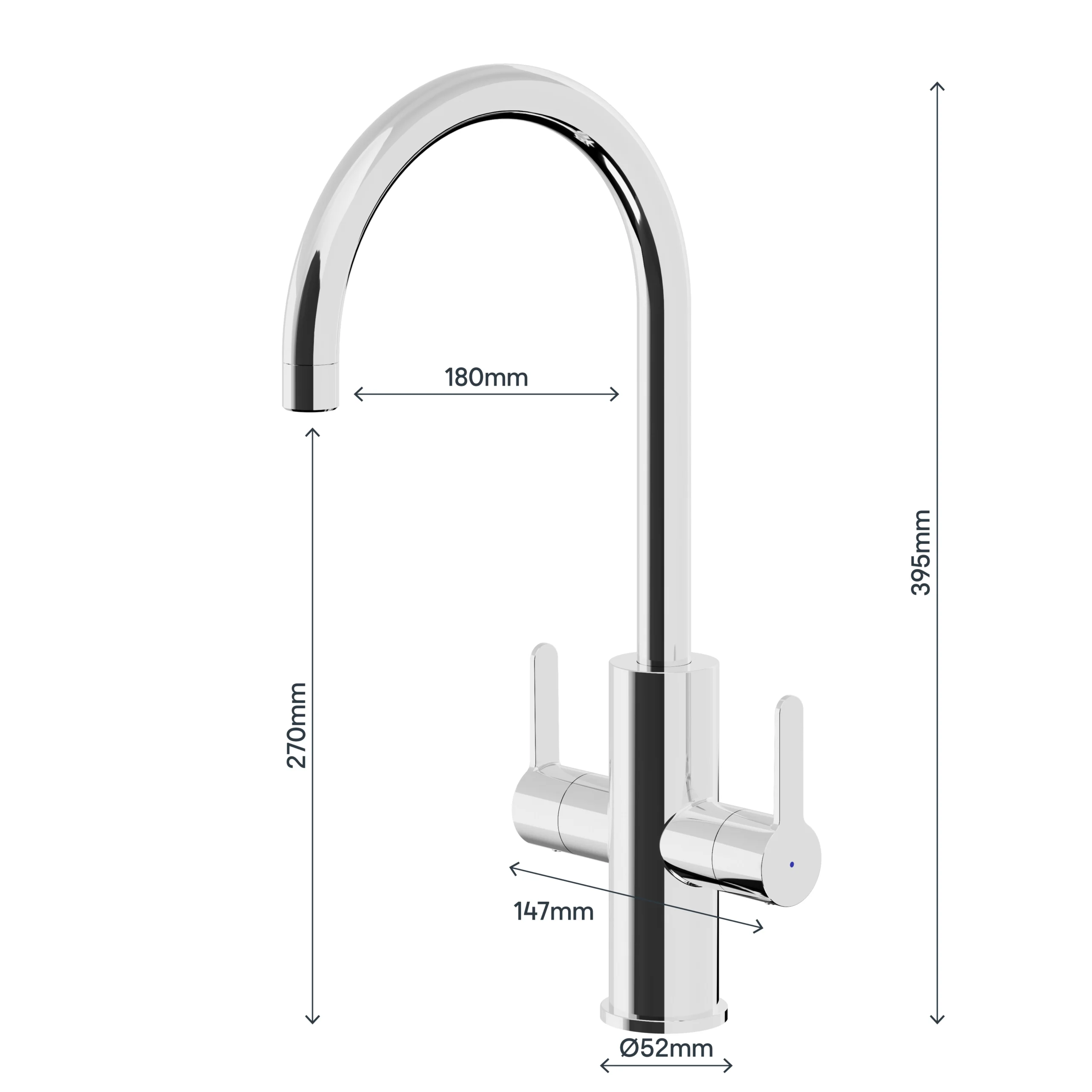 GoodHome Zanthe Chrome-plated Kitchen Twin Lever Tap 9 GoodHome Zanthe Chrome-plated Kitchen Twin Lever Tap - Image 7