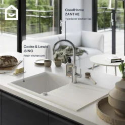 GoodHome Zanthe Chrome-plated Kitchen Twin Lever Tap 18 GoodHome Zanthe Chrome-plated Kitchen Twin Lever Tap -Prime Kitchen goodhome zanthe chrome plated kitchen twin lever tap5059340452814 45c EN