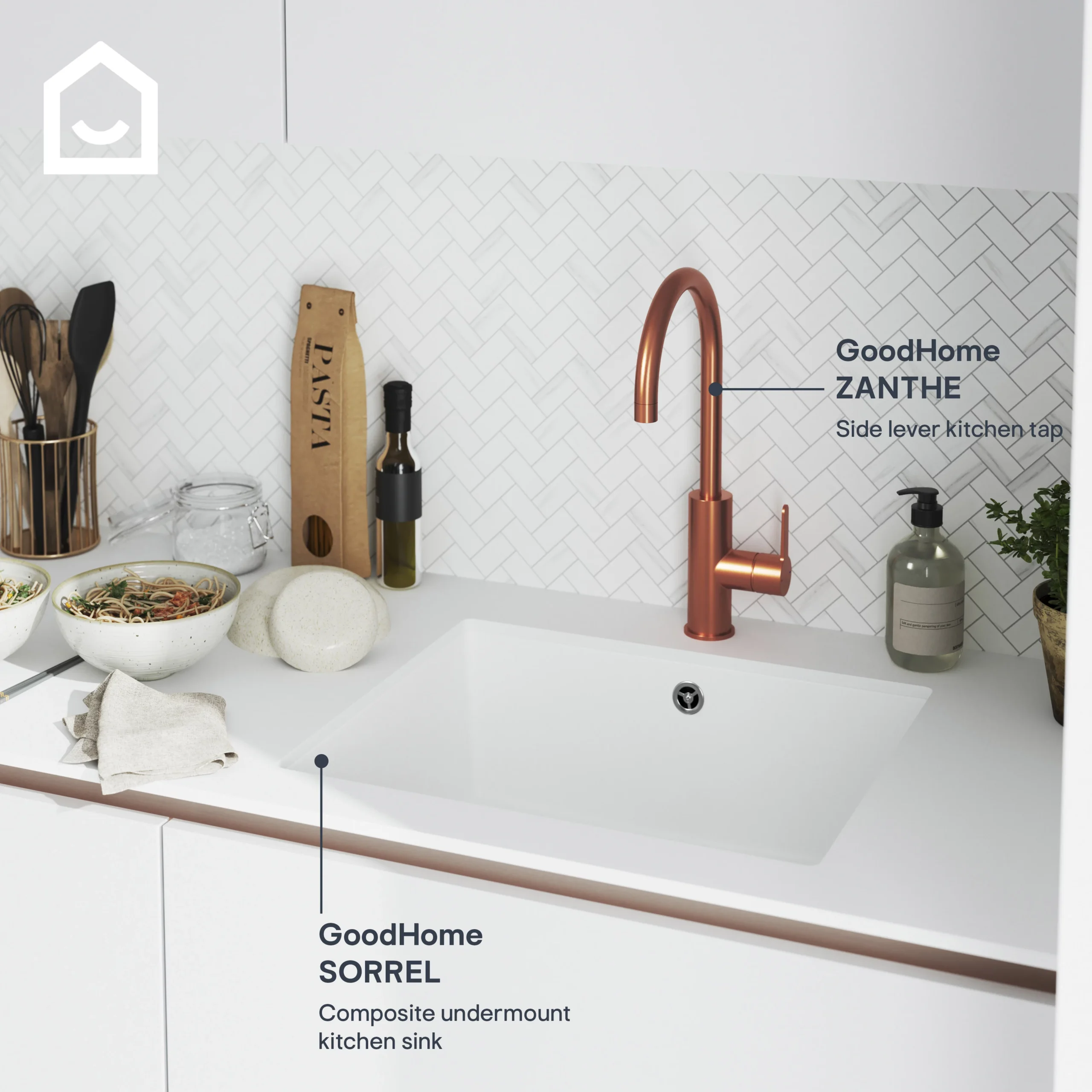 GoodHome Zanthe Copper Effect Kitchen Side Lever Tap 14 GoodHome Zanthe Copper Effect Kitchen Side Lever Tap - Image 12