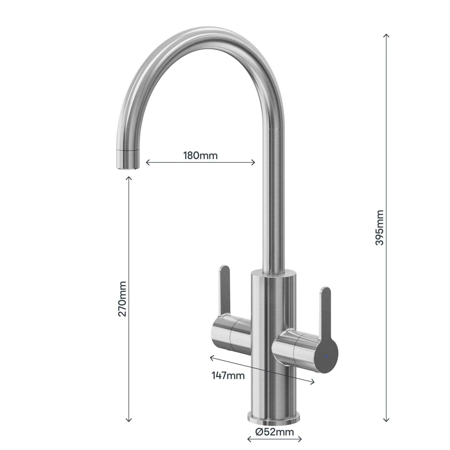 GoodHome Zanthe Stainless Steel Effect Kitchen Twin Lever Tap 10 GoodHome Zanthe Stainless Steel Effect Kitchen Twin Lever Tap - Image 8
