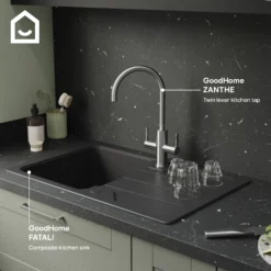 GoodHome Zanthe Stainless Steel Effect Kitchen Twin Lever Tap 22 GoodHome Zanthe Stainless Steel Effect Kitchen Twin Lever Tap -Prime Kitchen goodhome zanthe stainless steel effect kitchen twin lever tap5059340452821 45c EN