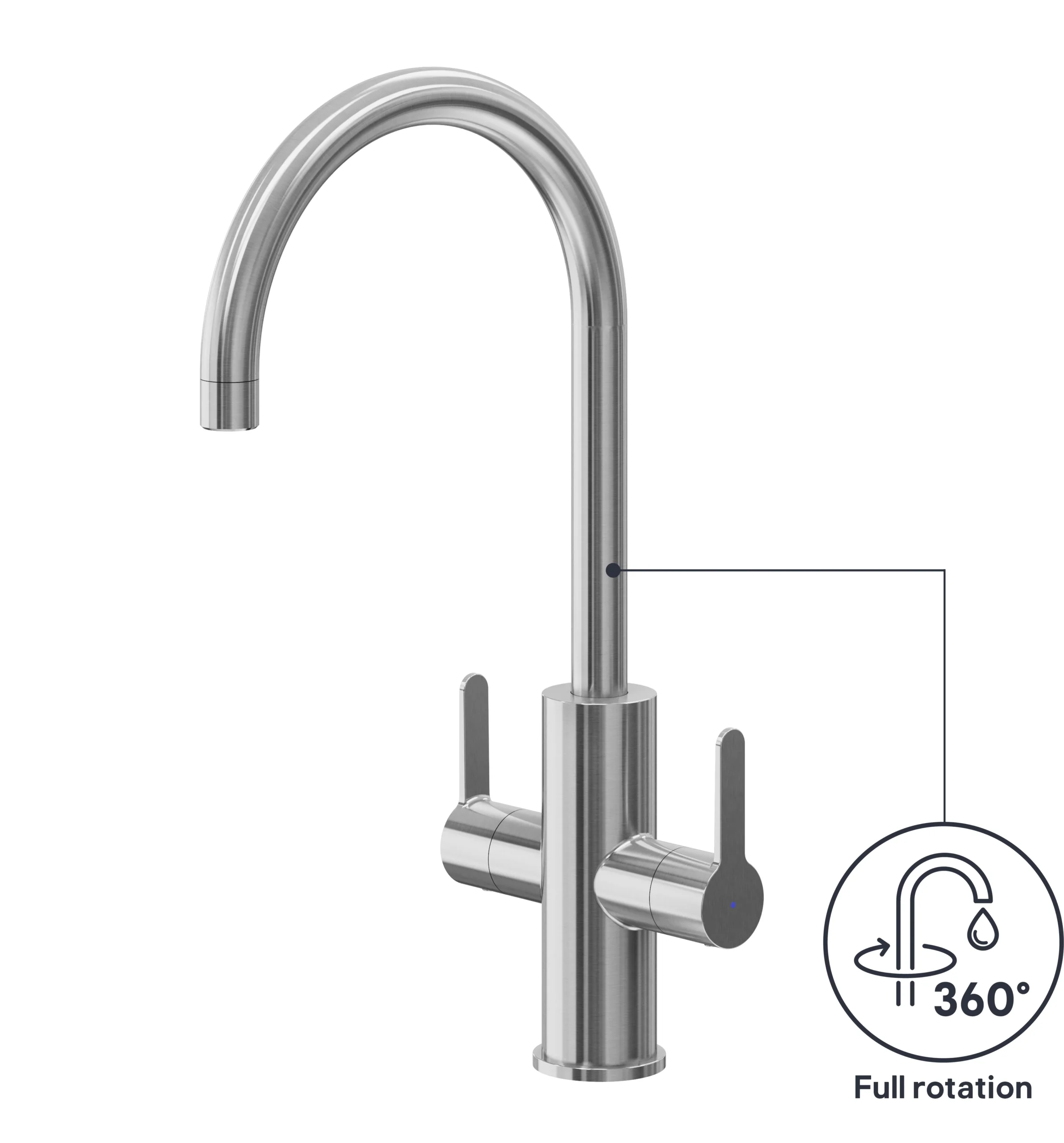 GoodHome Zanthe Stainless Steel Effect Kitchen Twin Lever Tap 11 GoodHome Zanthe Stainless Steel Effect Kitchen Twin Lever Tap - Image 9