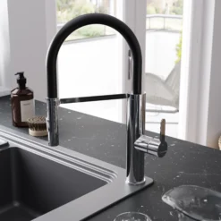 GoodHome Zatar Black Chrome Effect Kitchen Spring Neck Tap -Prime Kitchen goodhome zatar black chrome effect kitchen spring neck tap5059340452890 01i
