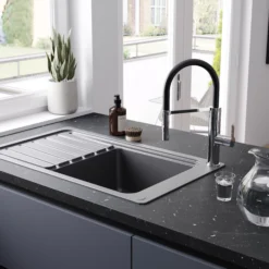 GoodHome Zatar Black Chrome Effect Kitchen Spring Neck Tap -Prime Kitchen goodhome zatar black chrome effect kitchen spring neck tap5059340452890 02i