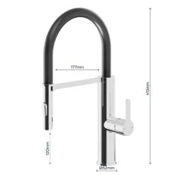 GoodHome Zatar Black Chrome Effect Kitchen Spring Neck Tap -Prime Kitchen goodhome zatar black chrome effect kitchen spring neck tap5059340452890 02t