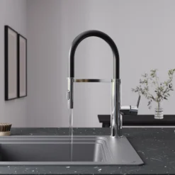 GoodHome Zatar Black Chrome Effect Kitchen Spring Neck Tap -Prime Kitchen goodhome zatar black chrome effect kitchen spring neck tap5059340452890 03i