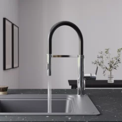 GoodHome Zatar Black Chrome Effect Kitchen Spring Neck Tap -Prime Kitchen goodhome zatar black chrome effect kitchen spring neck tap5059340452890 04i