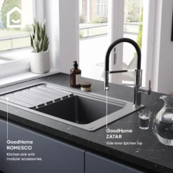 GoodHome Zatar Black Chrome Effect Kitchen Spring Neck Tap -Prime Kitchen goodhome zatar black chrome effect kitchen spring neck tap5059340452890 45i EN