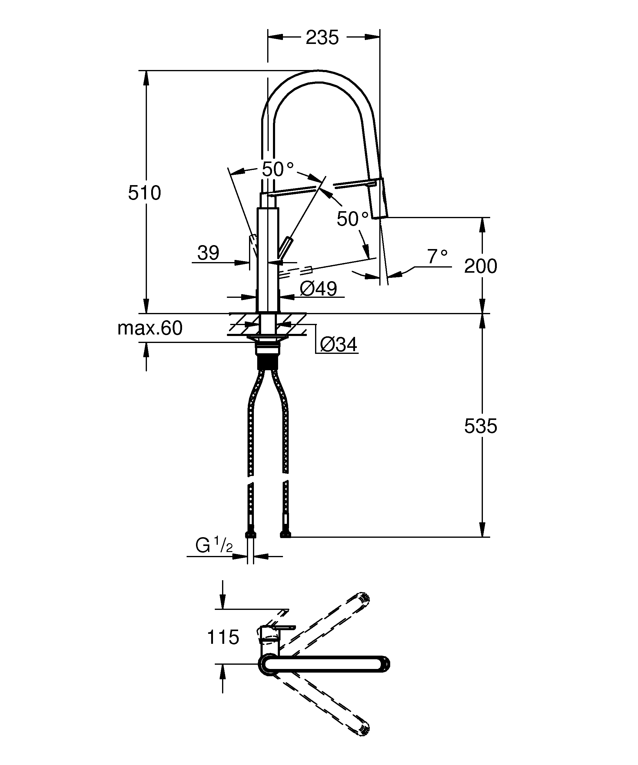 Grohe Feel Chrome-plated Kitchen Pull-out Mono Mixer Tap 9 Grohe Feel Chrome-plated Kitchen Pull-out Mono Mixer Tap - Image 7
